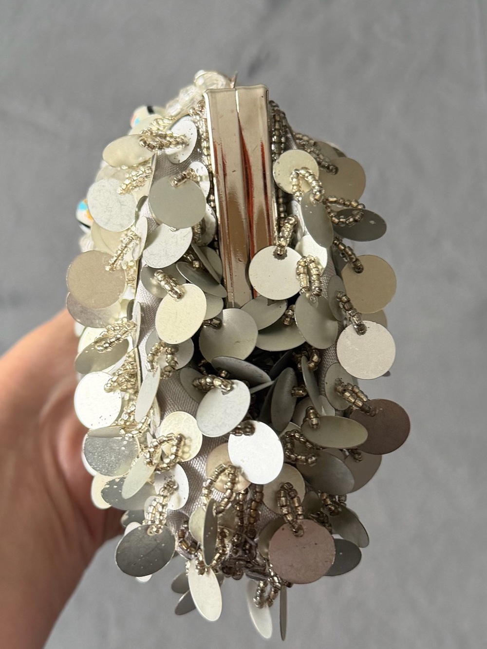 Sequined Silver Evening Clutch Bag - Picture 6 of 8